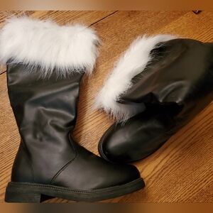 Black Boots with White Fur Trim